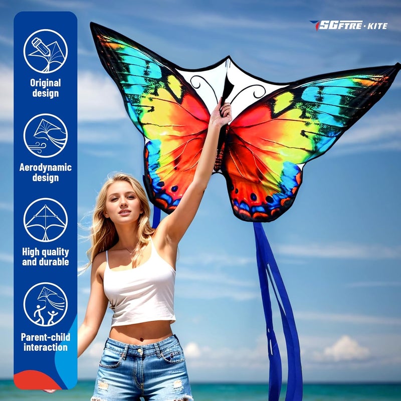 SGftre Butterfly Kites for Kids and Adults,Extremely Easy to Fly for Beginners,Single Line String with Tail for Beach Flying Kites for Outdoor Trip Park Family Game(Flower Splendour Butterfly) - Image 2